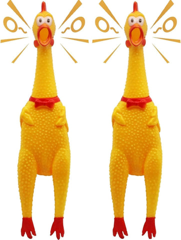 Rubber Chicken Squeeze Squawking Chicken (2 Pack), 12-Inch Yellow Screaming Chicken Dog Toys, Prank Noise Maker Dog Toys for Silly Novelty Party Favors, Family Games