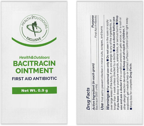 Bacitracin Ointment, First Aid, 50 Count .9g Packets - for Cuts, Burns, Abrasions, Wounds and Scrapes