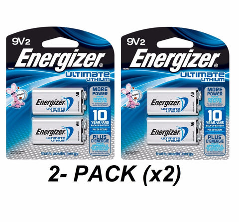 (2PK x2 =4) Energizer Ultimate 9V Lithium Batteries 9 V Battery L522BP2 EXP 2026