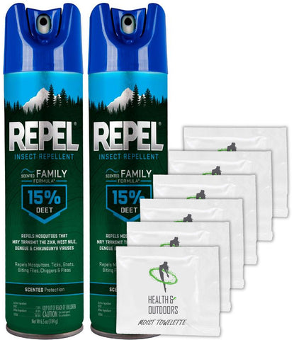 Repel Family Aerosol 6.5oz W/ Bonus Moist Towelettes