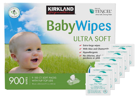 Kirkland Signature Ultra Soft Baby Wipes - 900 Count (9 - 100CT Soft Packs with Flip-Top Lids)