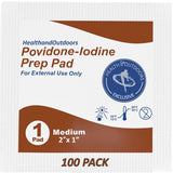 HAO Povidone-Iodine Prep Pads (100 Count), 10% Solution, Disposable Individually Wrapped Wipes For Wound Care, First Aid