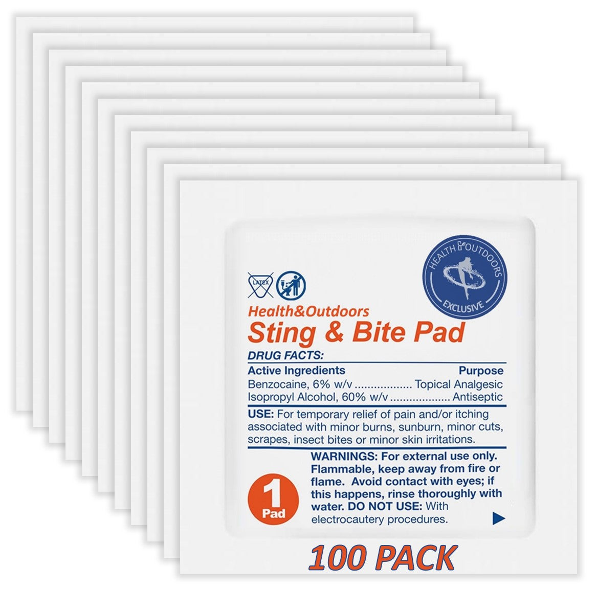 HAO Sting and Bite Pads, 100 Count