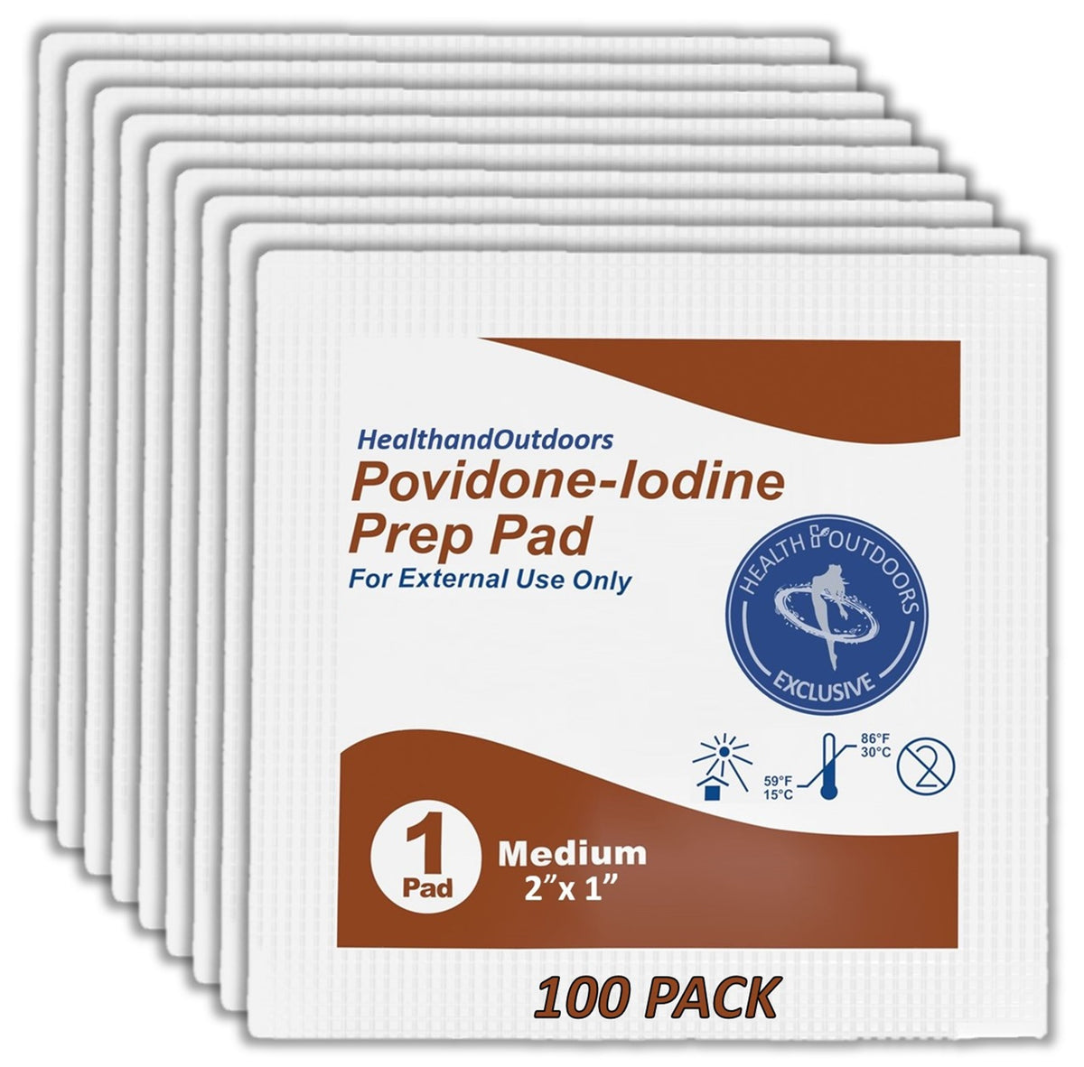 HAO Povidone-Iodine Prep Pads 100CT (100 Count), 10% Sol Disposable Individually Wrapped Wipes