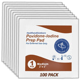 HAO Povidone-Iodine Prep Pads (100 Count), 10% Solution, Disposable Individually Wrapped Wipes For Wound Care, First Aid