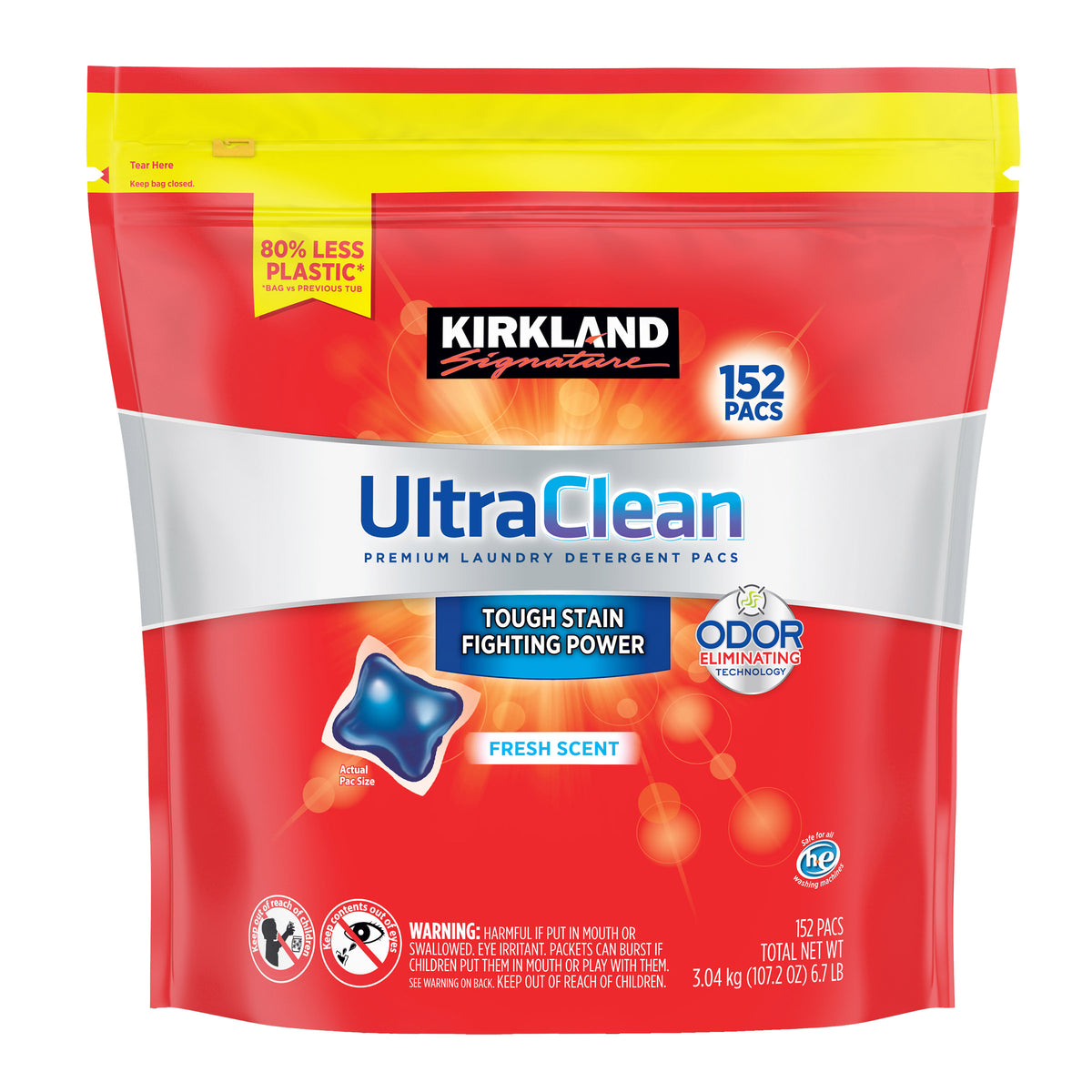 Kirkland Signature Pacs Laundry Detergent, Ultra Clean, HE Compatible, Fresh Scent, 152 ct - product image 3
