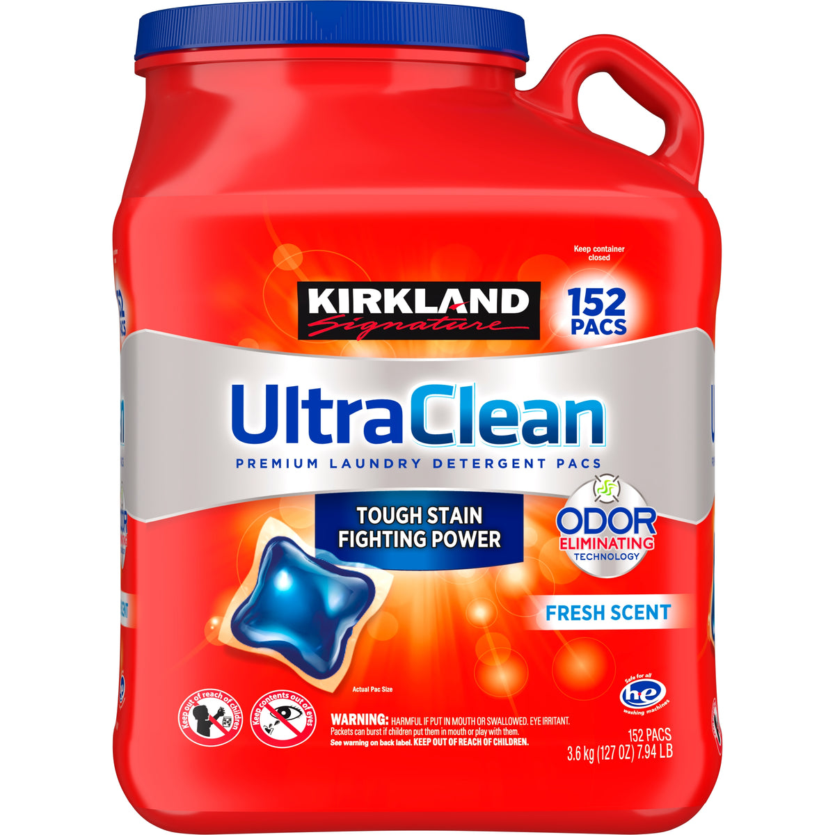Kirkland Signature Pacs Laundry Detergent, Ultra Clean, HE Compatible, Fresh Scent, 152 ct - product image 1
