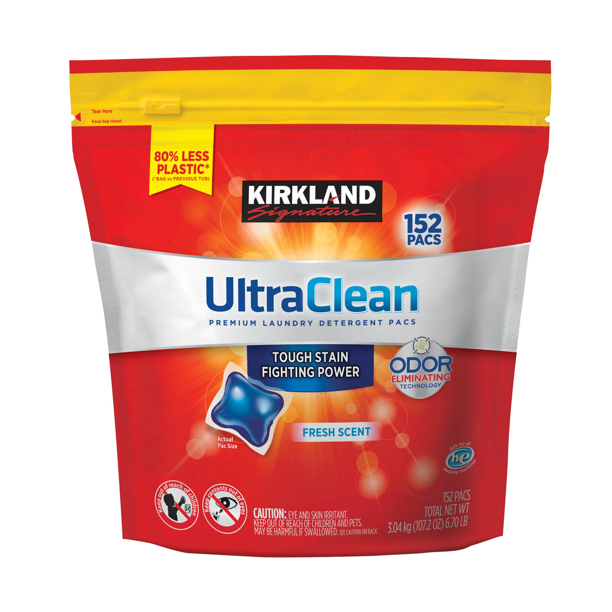 Kirkland Signature Pacs Laundry Detergent, Ultra Clean, HE Compatible, Fresh Scent, 152 ct - product image 2