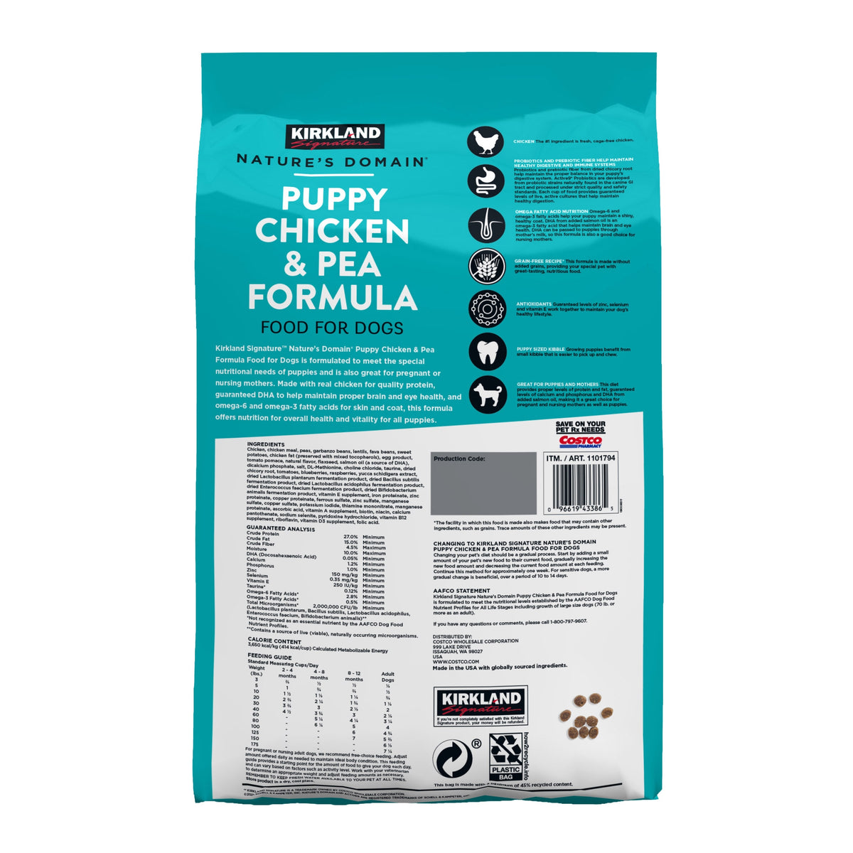 Kirkland Signature Nature's Domain Dog Food, Puppy Chicken & Pea Formula, 20 lbs - product image 3