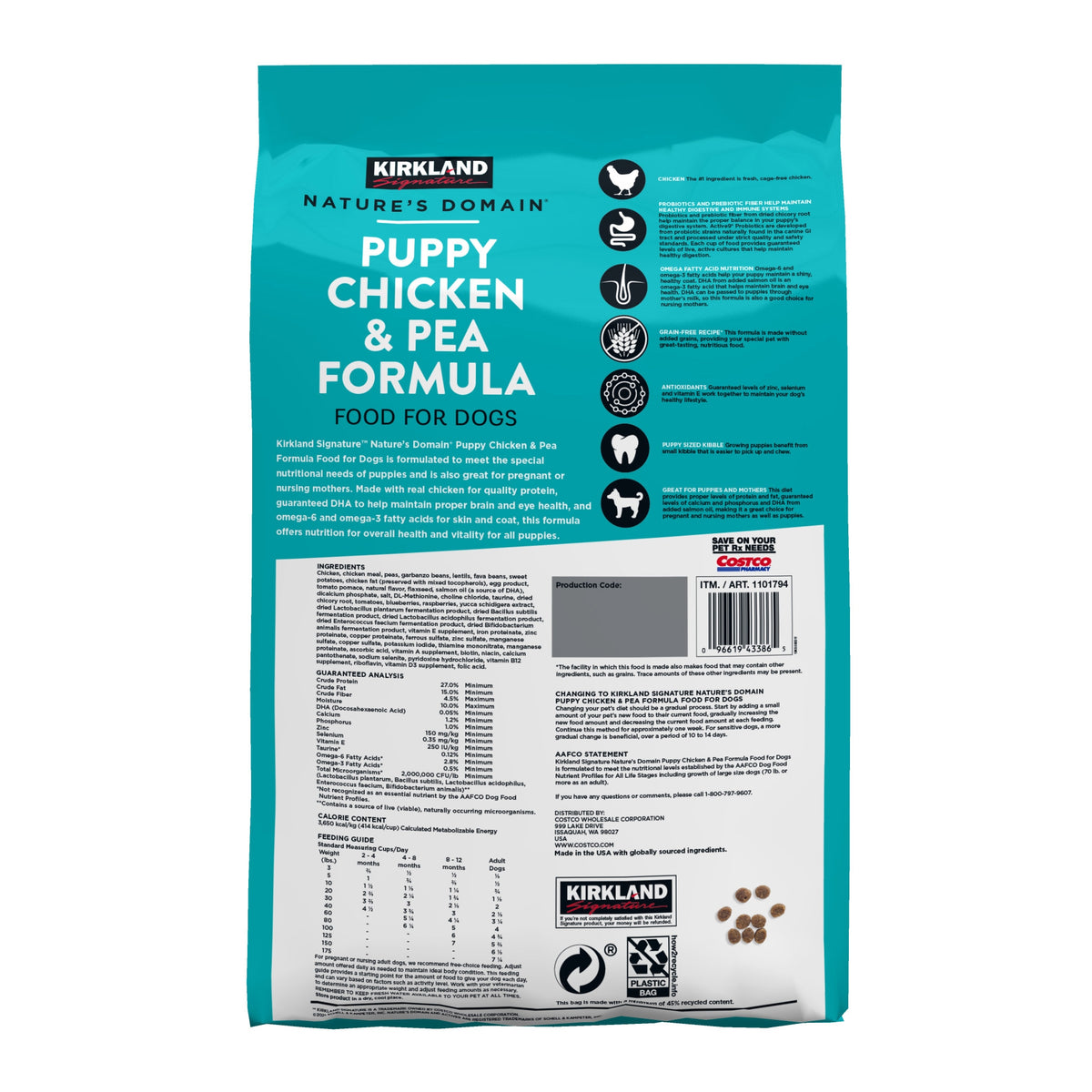 Kirkland Signature Nature's Domain Dog Food, Puppy Chicken & Pea Formula, 20 lbs - product image 2