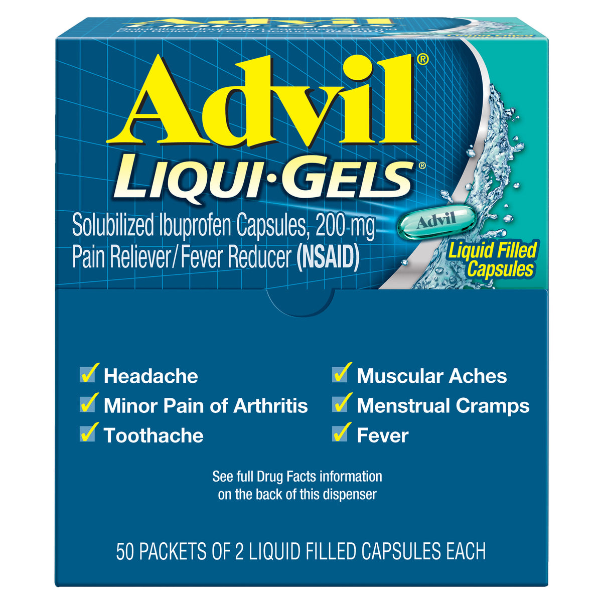 Advil Liqui-Gels Ibuprofen, Dispenser Pack, 200 mg, 2 Liquid Filled Capsules, 50 ct - product image 3