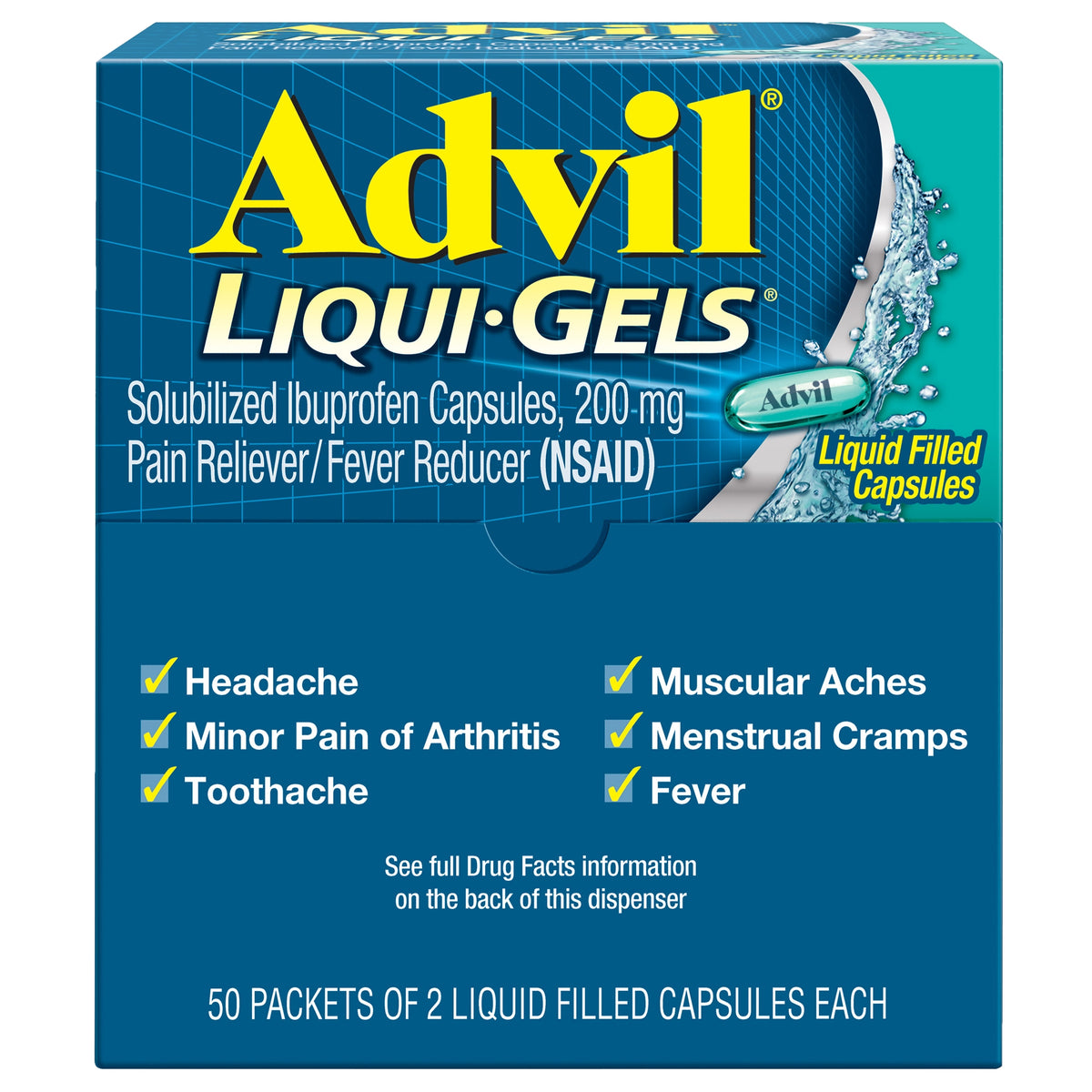 Advil Liqui-Gels Ibuprofen, Dispenser Pack, 200 mg, 2 Liquid Filled Capsules, 50 ct - product image 1