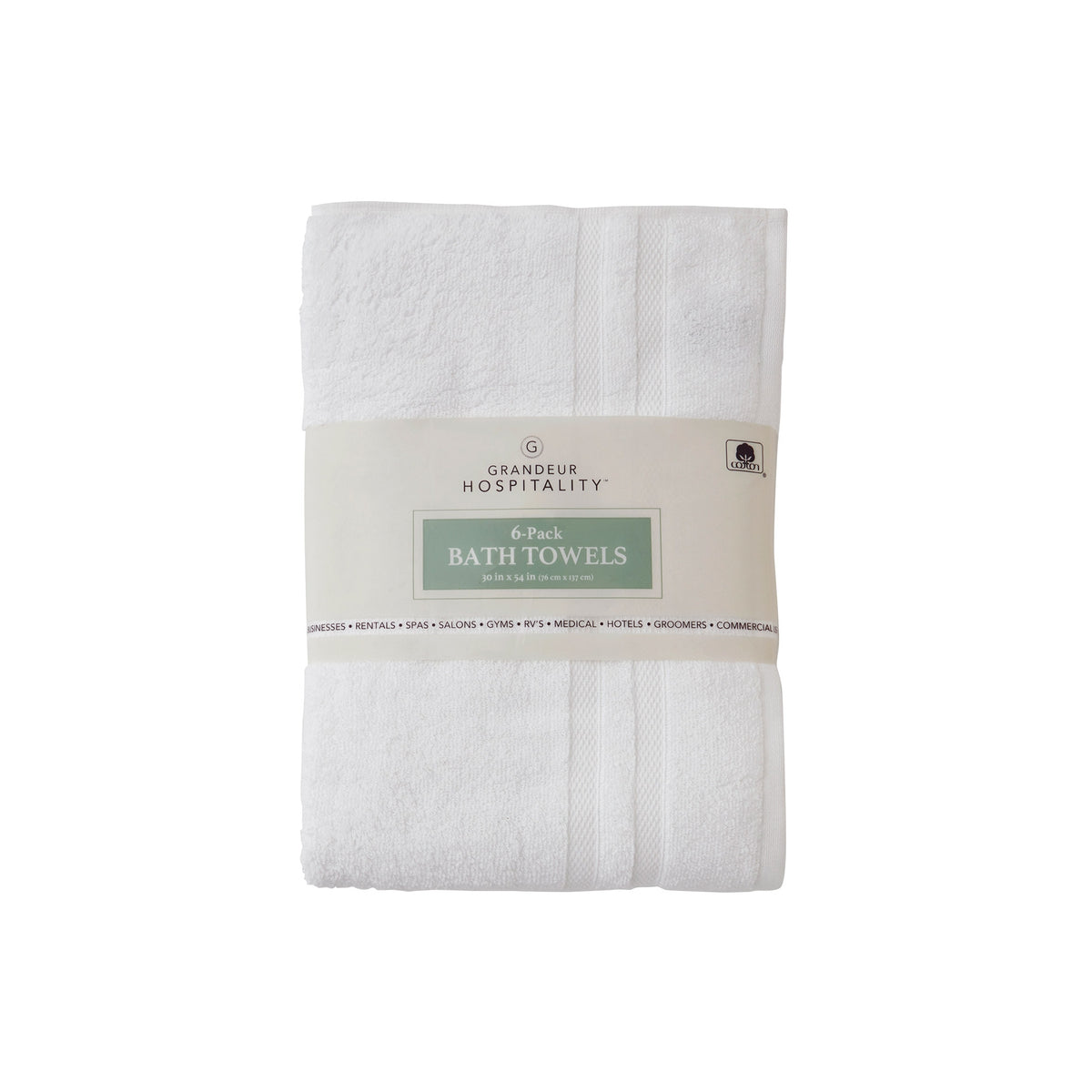 Grandeur Hospitality 100% Cotton Bath Towels, White, 6 ct - product image 4