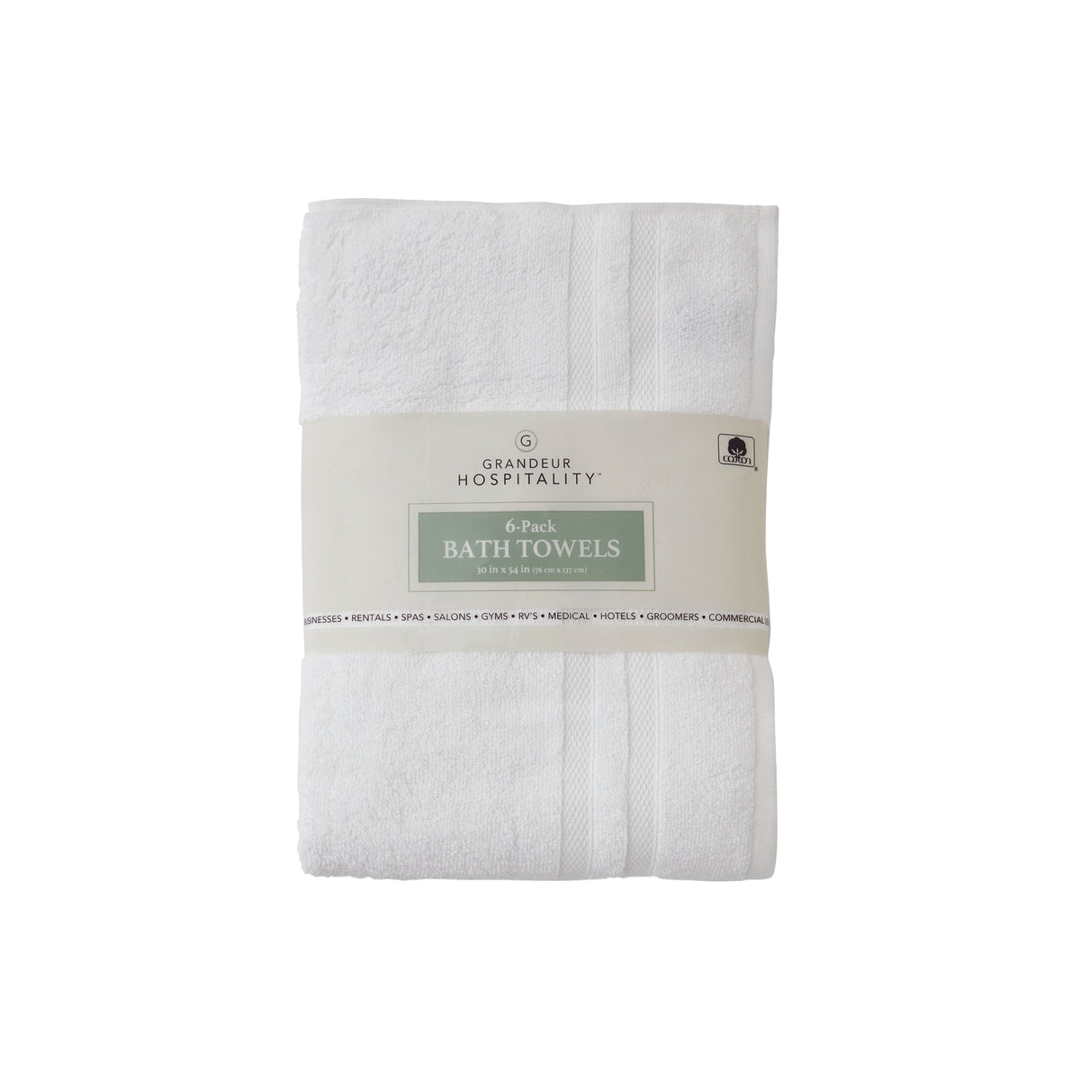 Grandeur Hospitality 100% Cotton Bath Towels, White, 6 ct - product image 1