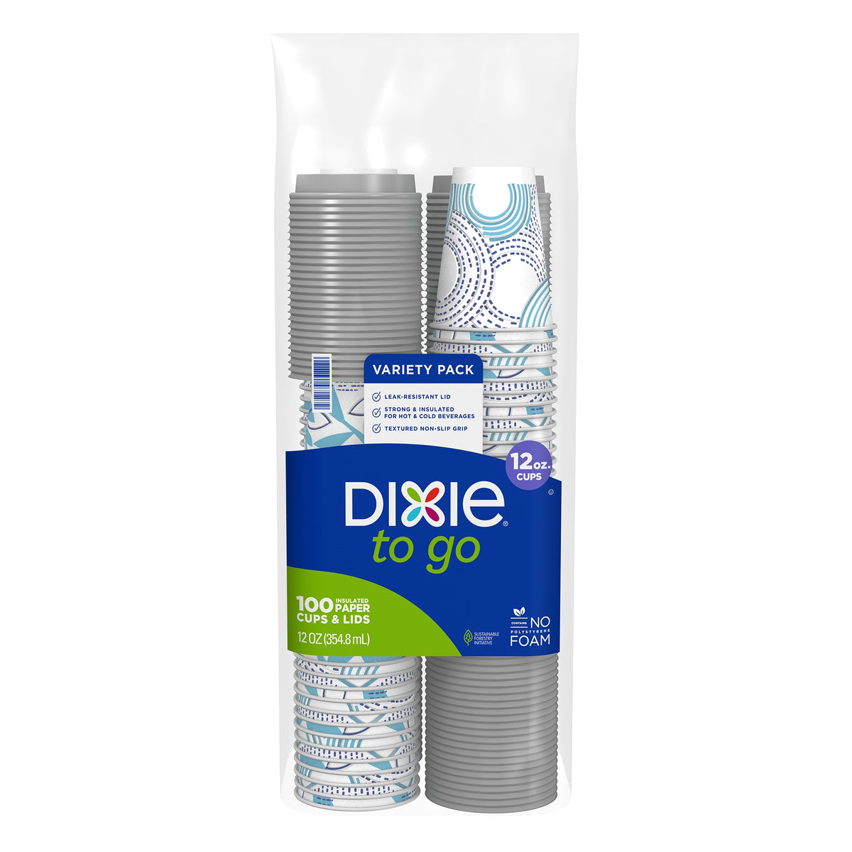 Dixie To Go Insulated Paper Hot or Cold Cups & Lids, Variety Pack, 12 oz, 100 ct - product image 1