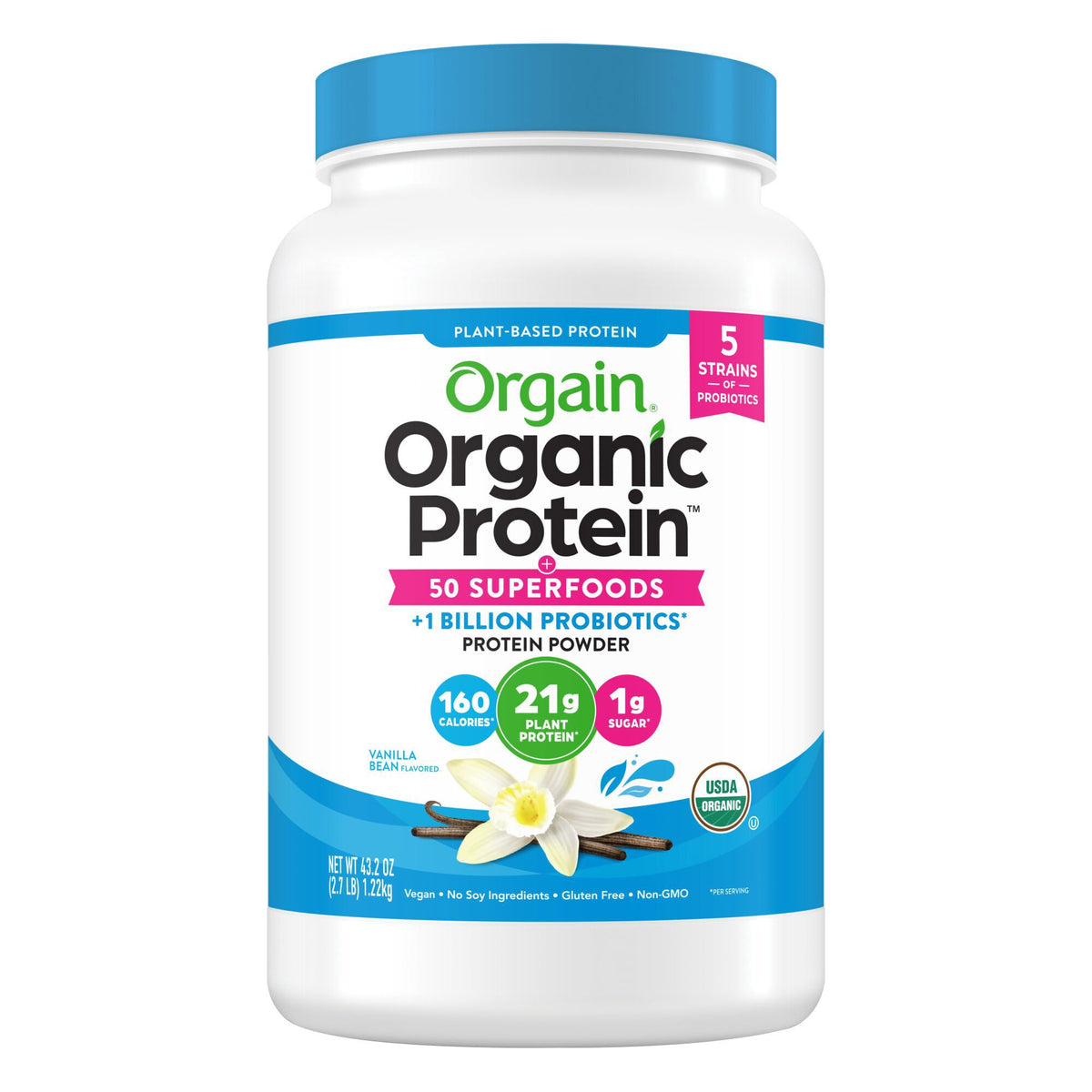 Orgain Organic Protein + 50 Superfoods Plant Based Protein Powder, 21g Protein, Vanilla Bean, 2.7 lbs - product image 5