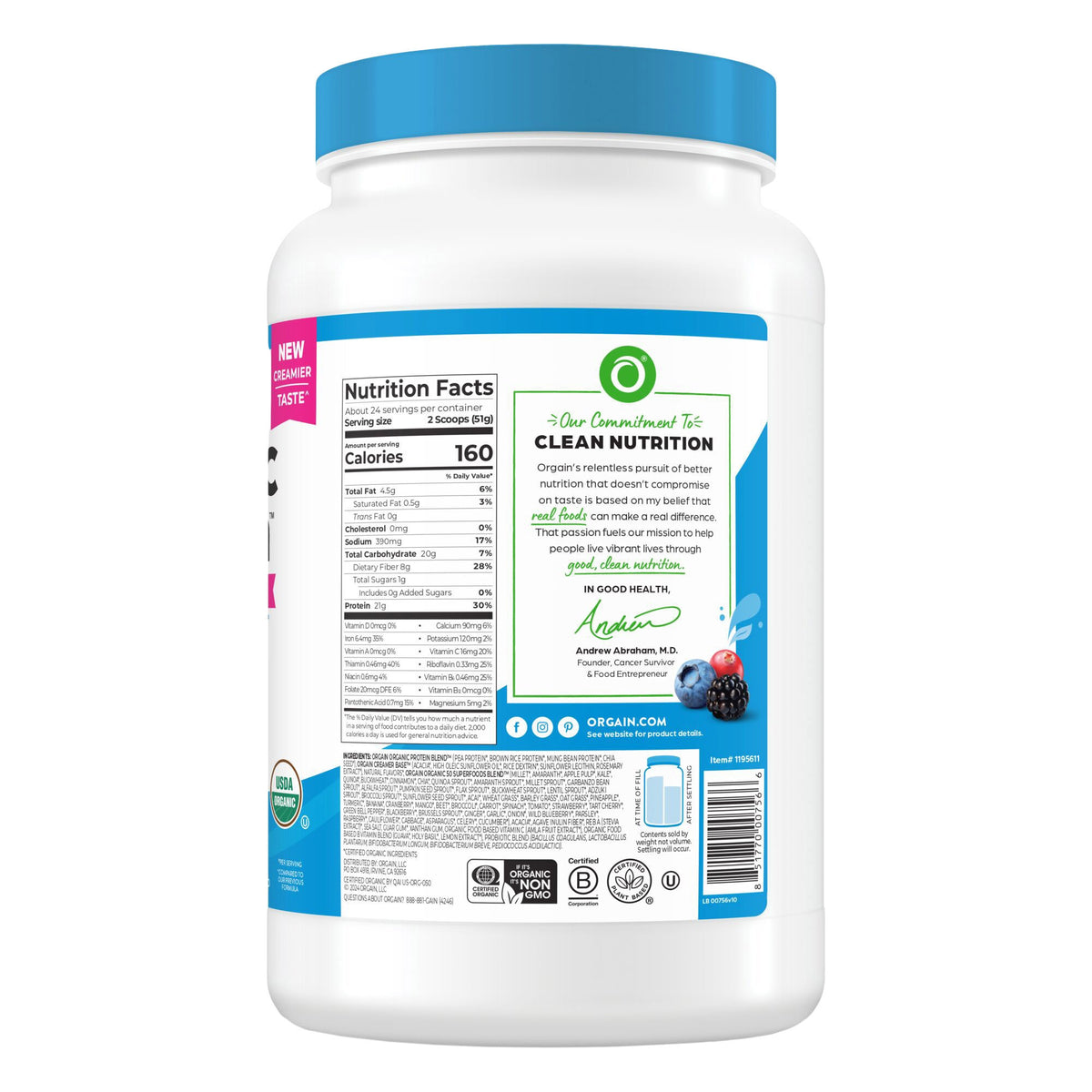 Orgain Organic Protein + 50 Superfoods Plant Based Protein Powder, 21g Protein, Vanilla Bean, 2.7 lbs - product image 7