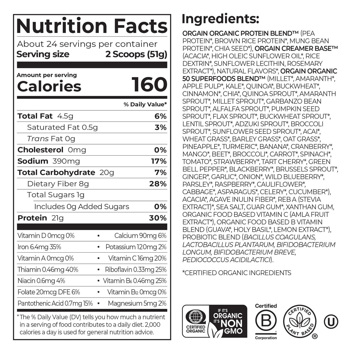 Orgain Organic Protein + 50 Superfoods Plant Based Protein Powder, 21g Protein, Vanilla Bean, 2.7 lbs - product image 8