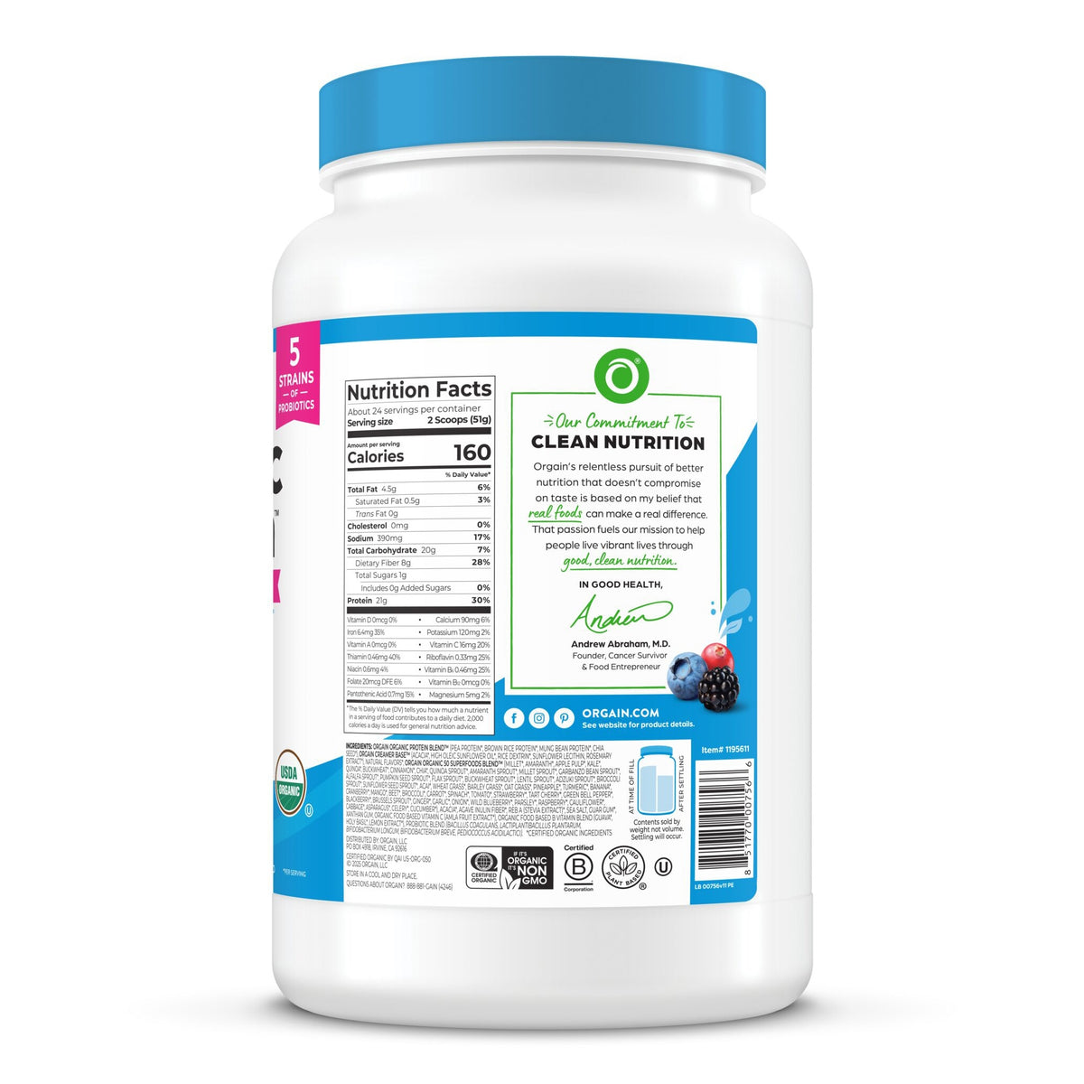 Orgain Organic Protein + 50 Superfoods Plant Based Protein Powder, 21g Protein, Vanilla Bean, 2.7 lbs - product image 3