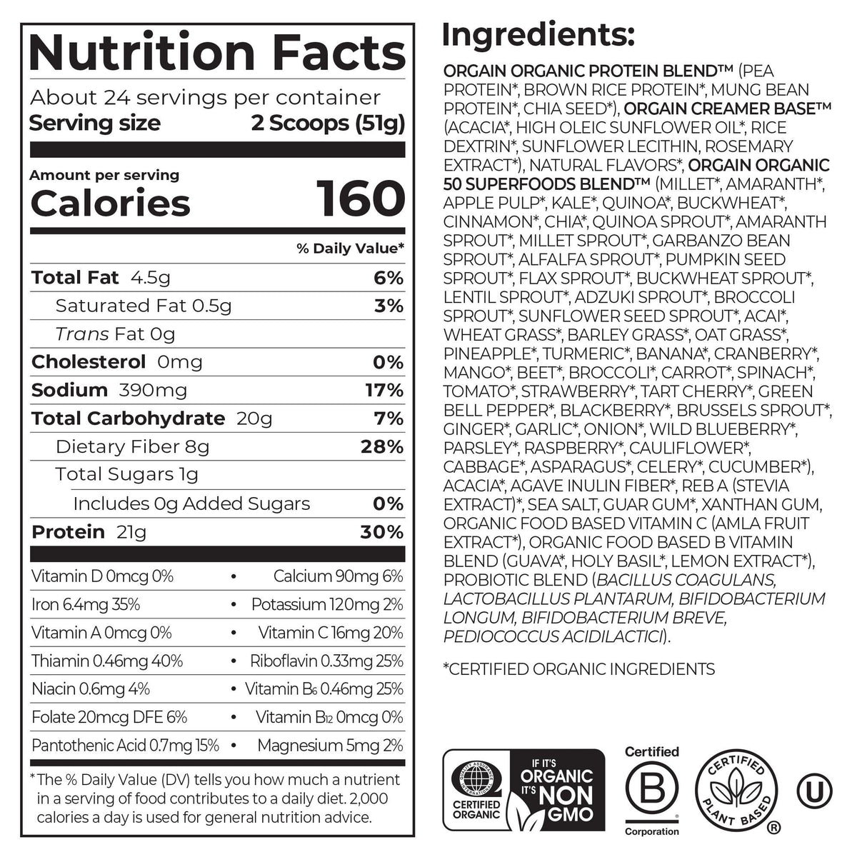 Orgain Organic Protein + 50 Superfoods Plant Based Protein Powder, 21g Protein, Vanilla Bean, 2.7 lbs - product image 4