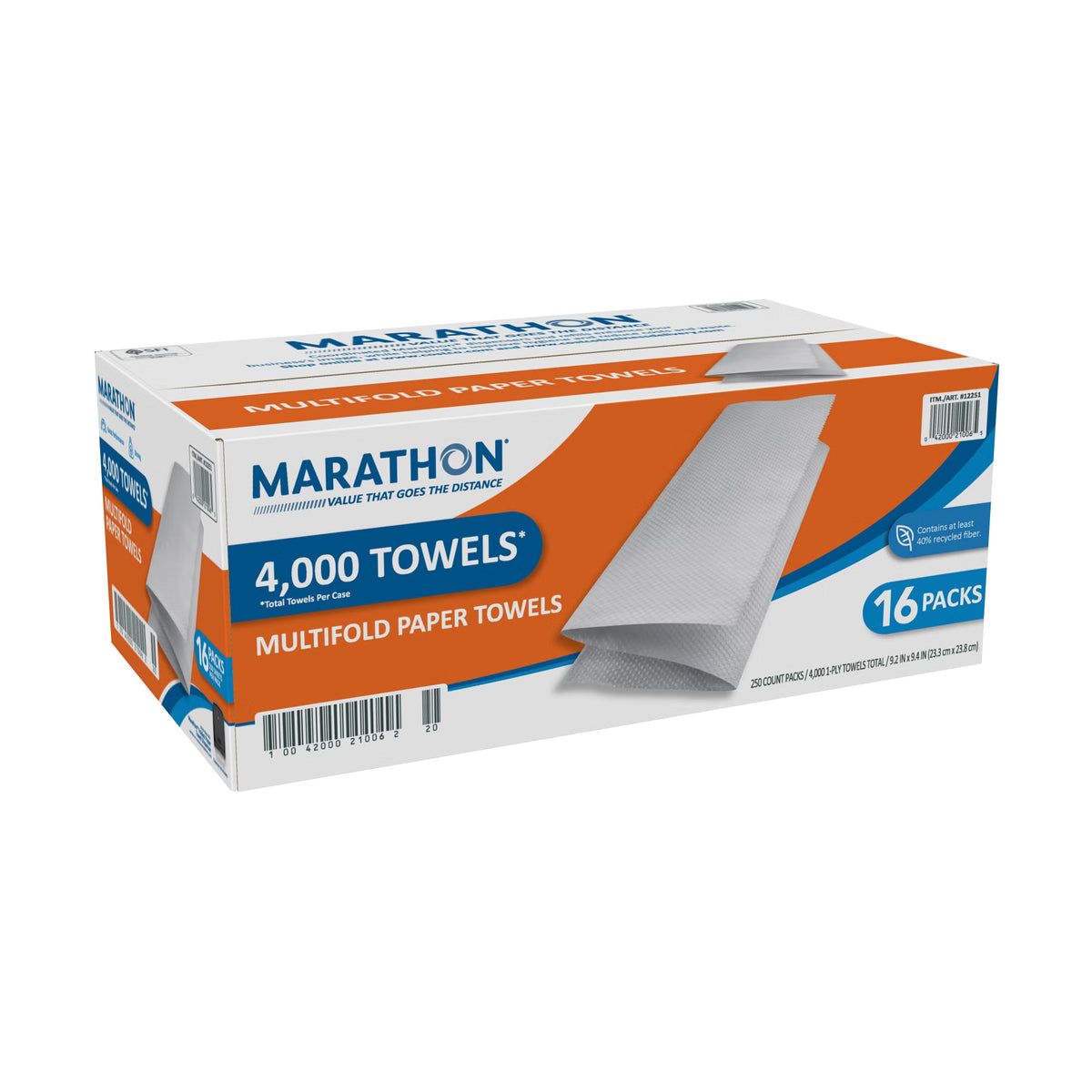 Marathon Multifold Paper Towels, 1-Ply, White, 4000 ct - image 1