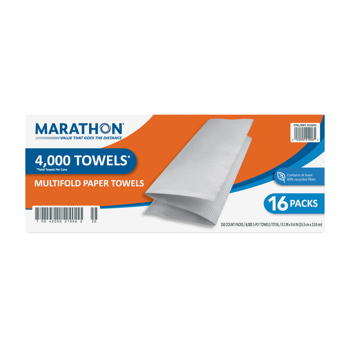 Marathon Multifold Paper Towels, 1-Ply, White, 4000 ct - image 2