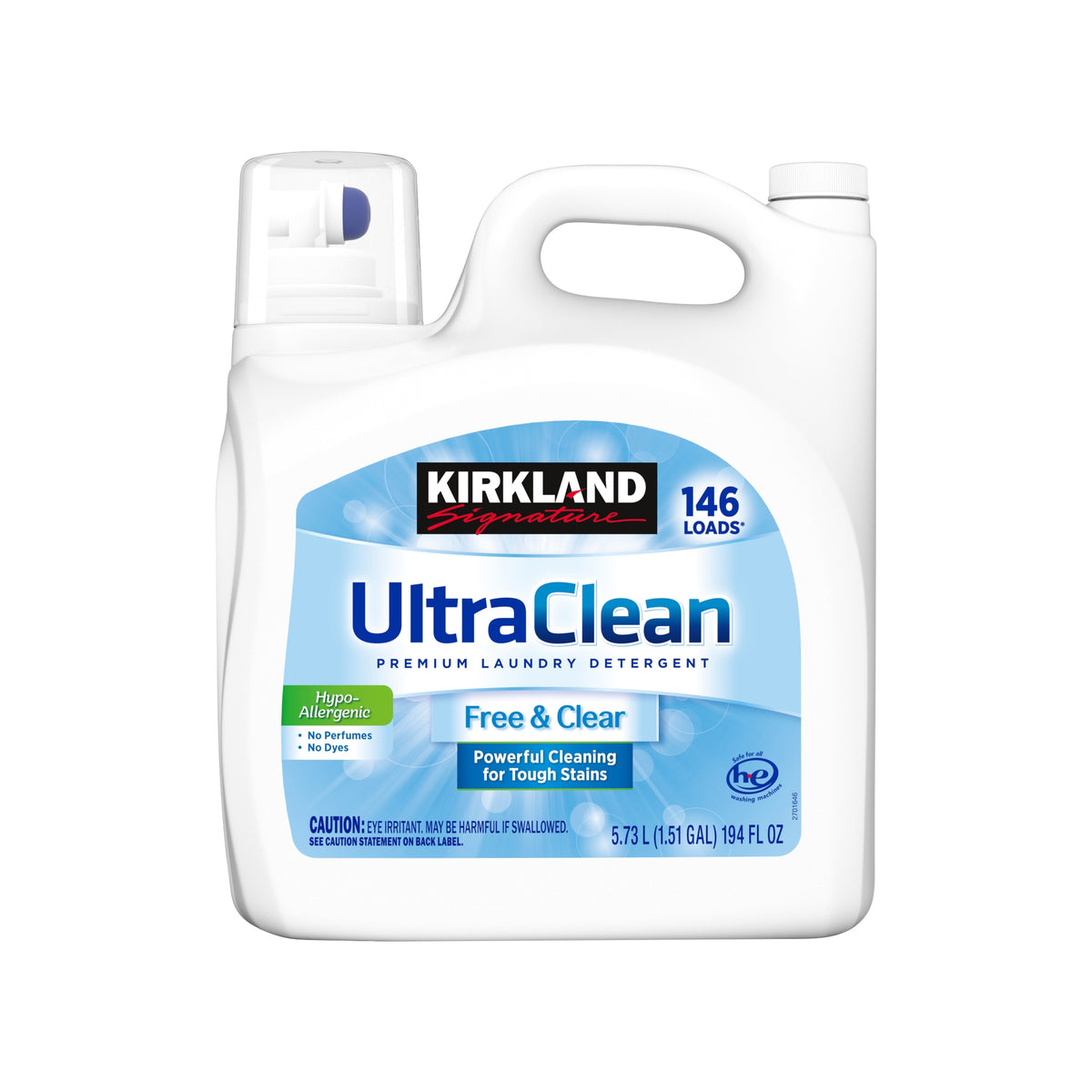 Kirkland Signature Liquid Laundry Detergent, Ultra Clean Free and Clear, HE Compatible, Unscented, 146 Loads, 194 fl oz - product image 1