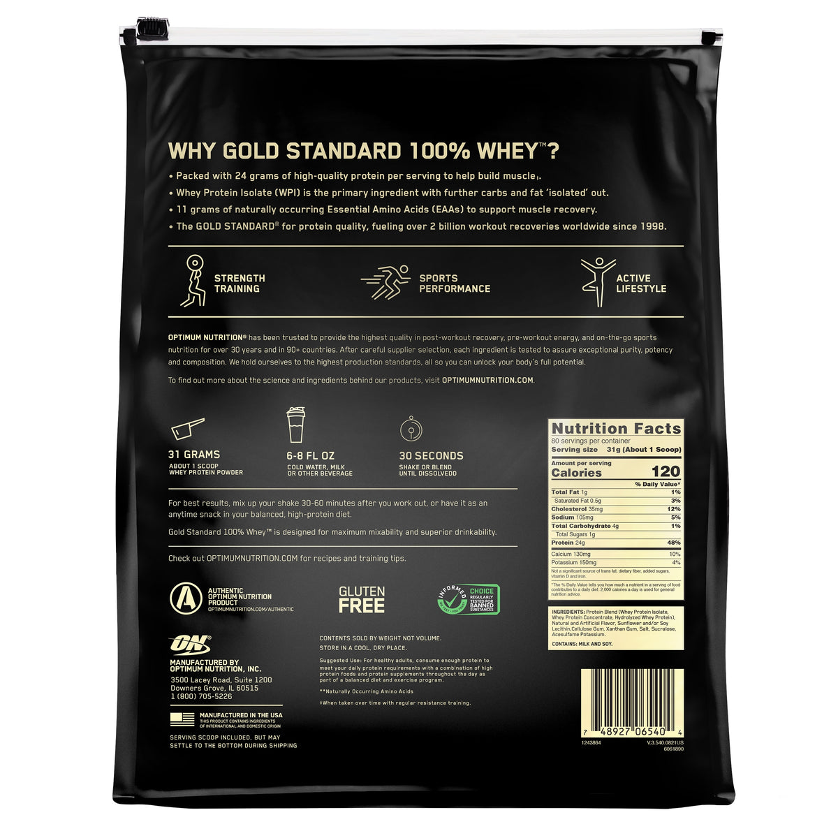 Optimum Nutrition Gold Standard 100% Whey Protein Powder, 24g Protein, 80 Servings, Vanilla - product image 5