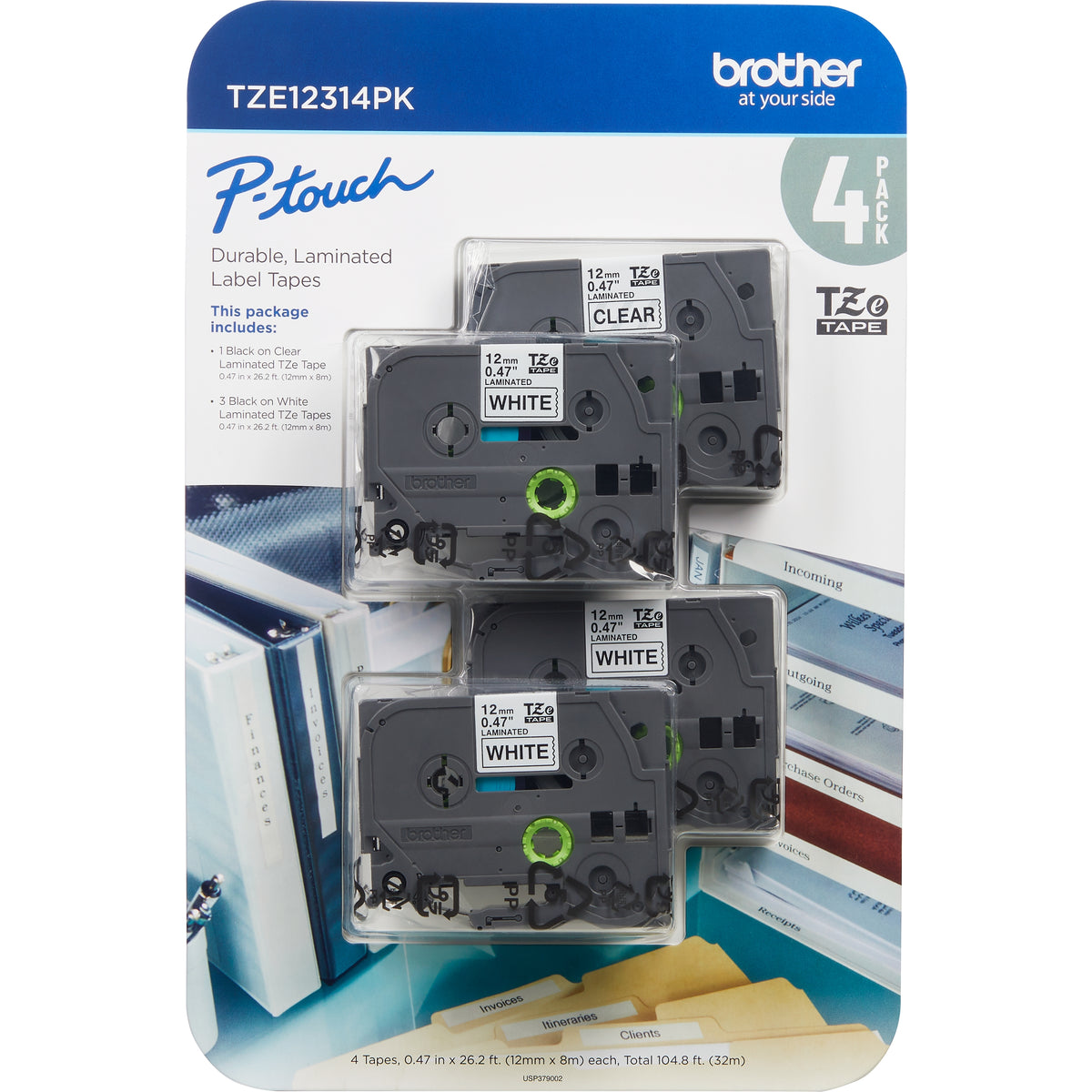 Brother P-Touch TZE Label Tape, 0.47"W x 26.2'L, 4 ct - product image 1