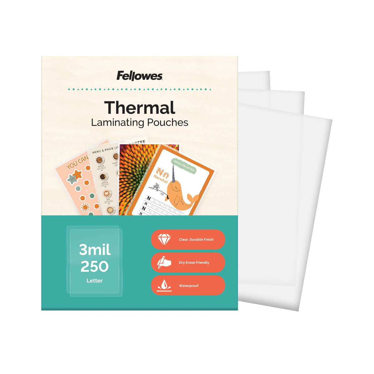 Fellowes Thermal Laminating Pouches, Clear, Letter, 9" x 11.5", 250 ct - product image 3