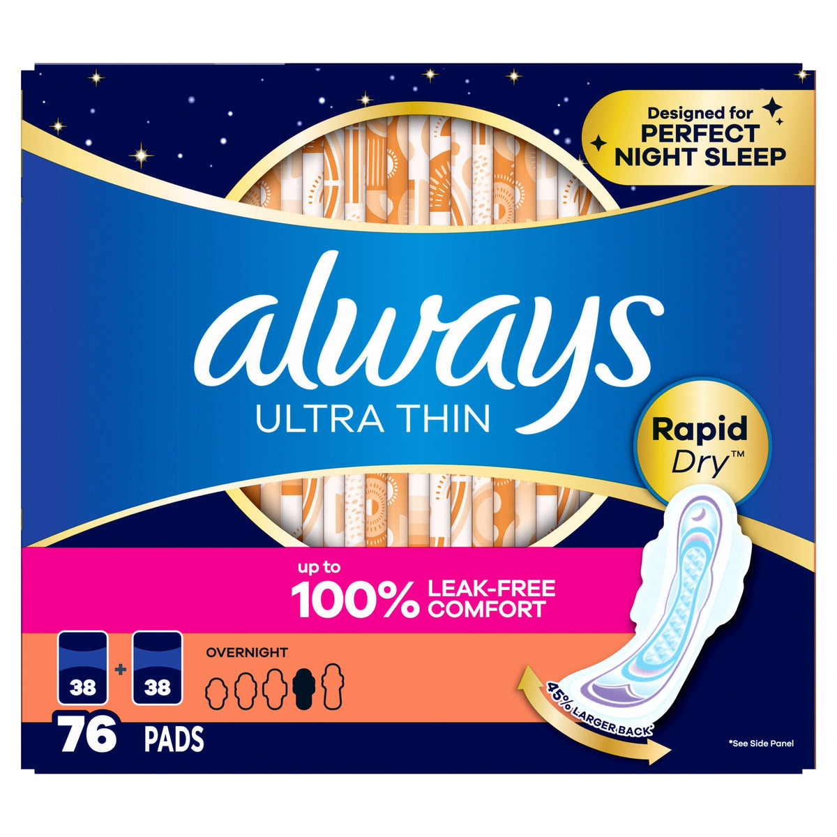 Always Ultra Thin Overnight Pads with Wings, Unscented,  76 ct - product image 4