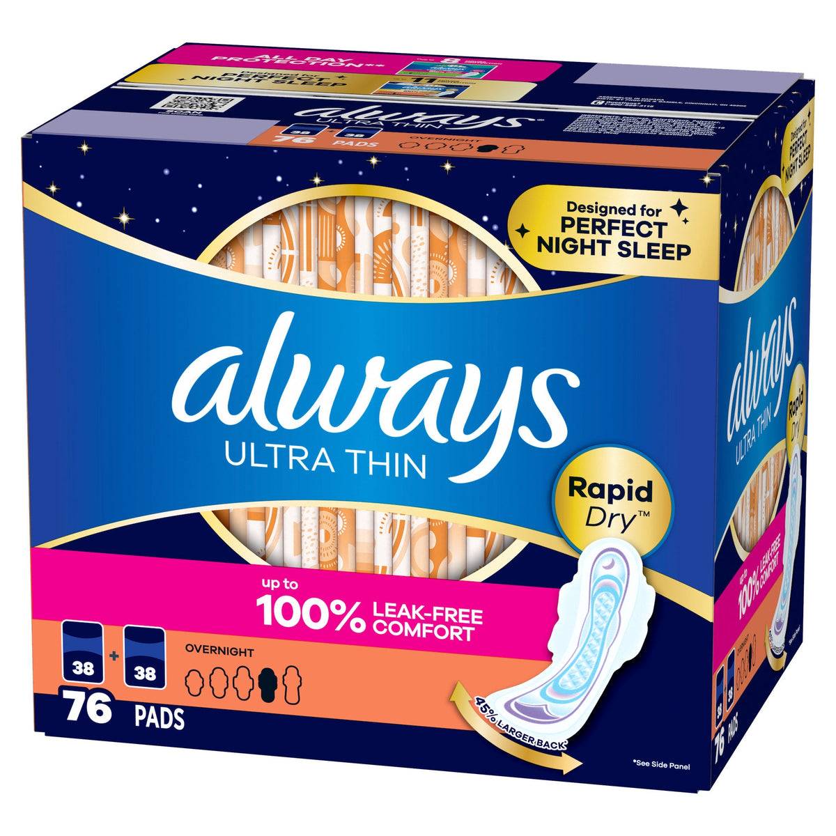 Always Ultra Thin Overnight Pads with Wings, Unscented,  76 ct - product image 5