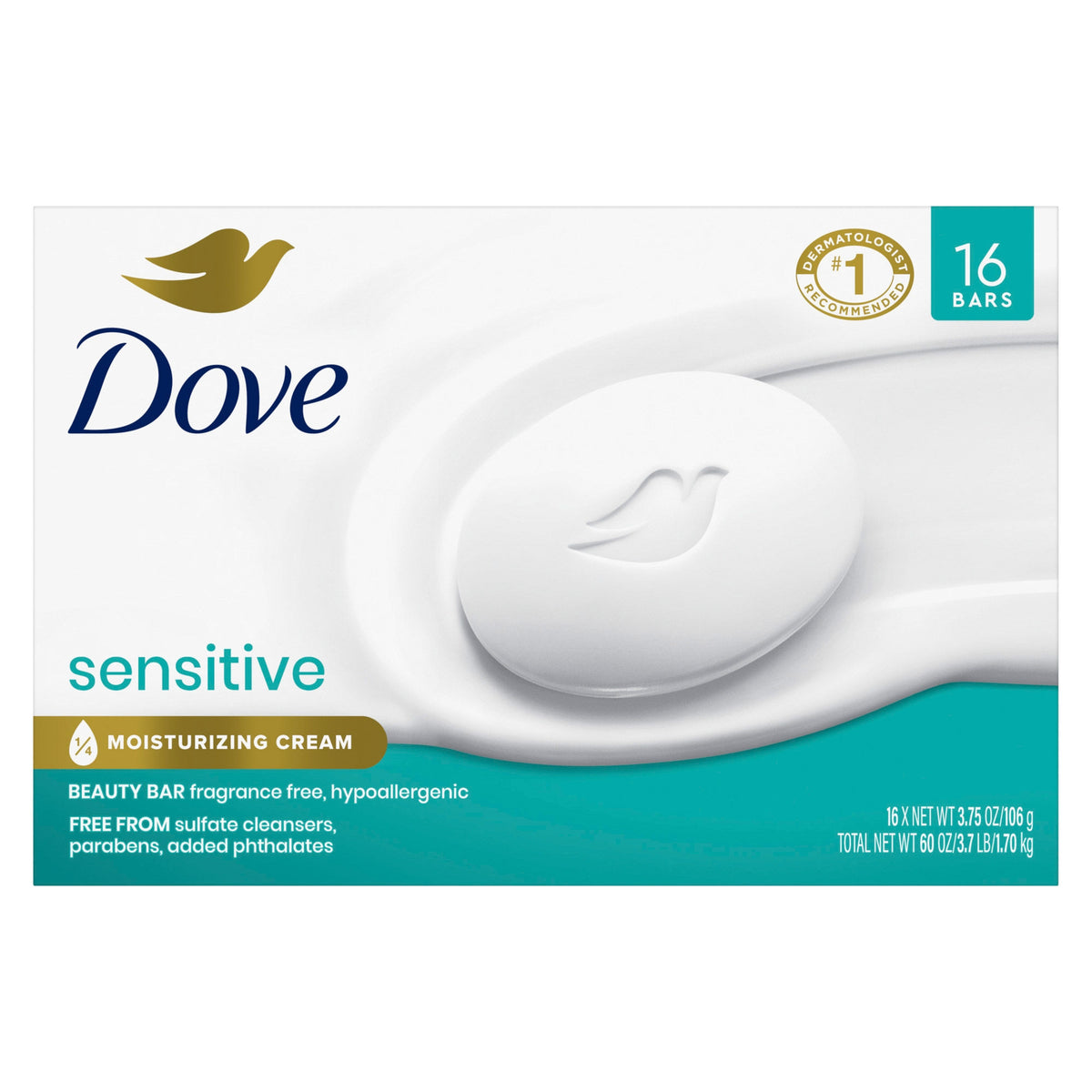 Dove Sensitive Skin Beauty Bar Soap, Hypo-Allergenic, 3.75 oz, 16 ct - product image 4