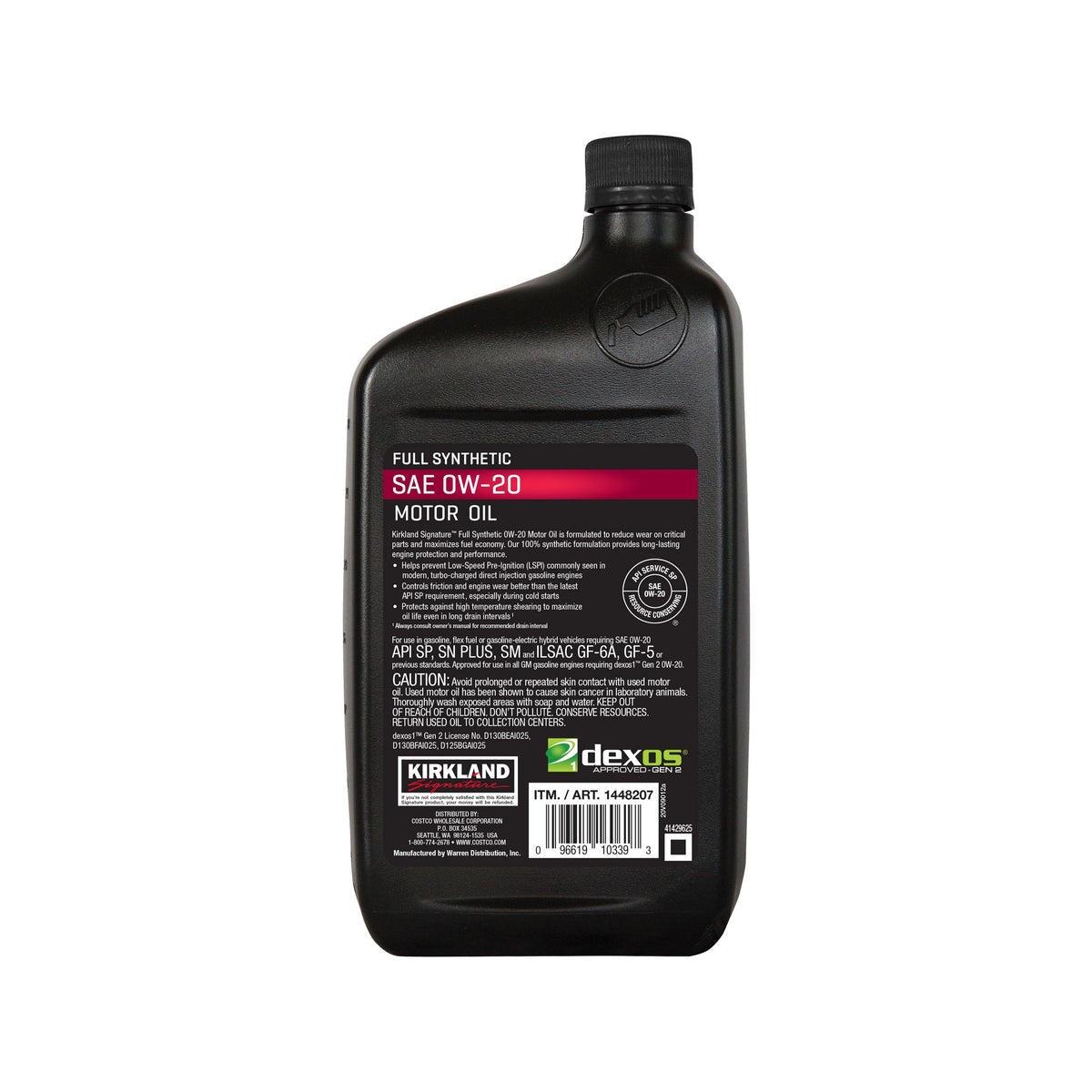 Kirkland Signature SAE 0W-20 Full Synthetic Motor Oil, 1 Quart, 6 ct - product image 6