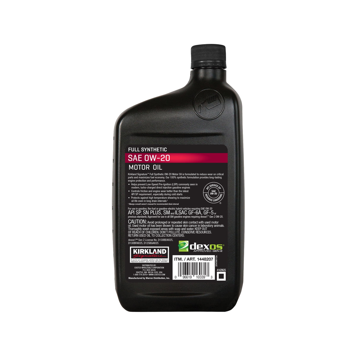 Kirkland Signature SAE 0W-20 Full Synthetic Motor Oil, 1 Quart, 6 ct - product image 5