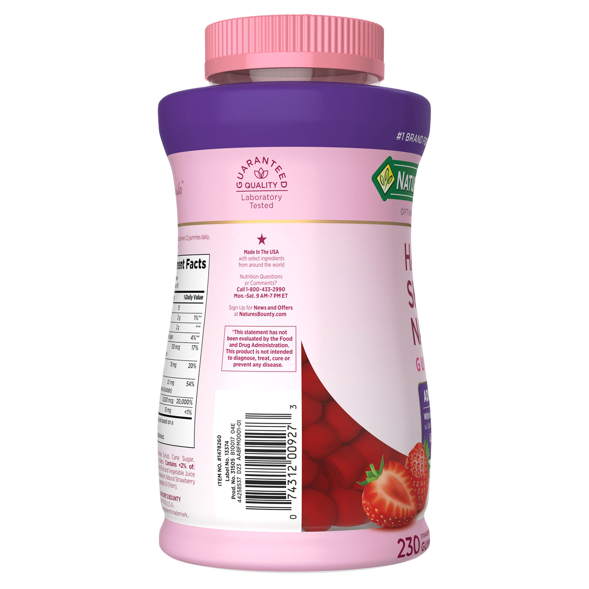 Nature's Bounty Hair, Skin and Nails Advanced Gummies, Strawberry, 6000 mcg, 230 ct - product image 3