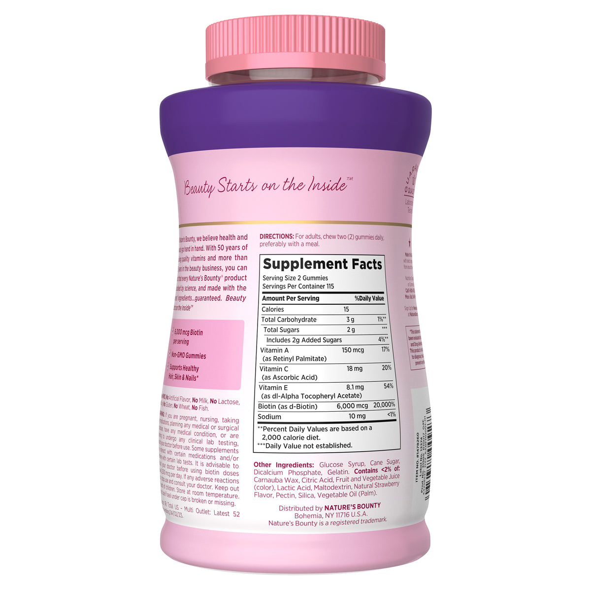 Nature's Bounty Hair, Skin and Nails Advanced Gummies, Strawberry, 6000 mcg, 230 ct - product image 5