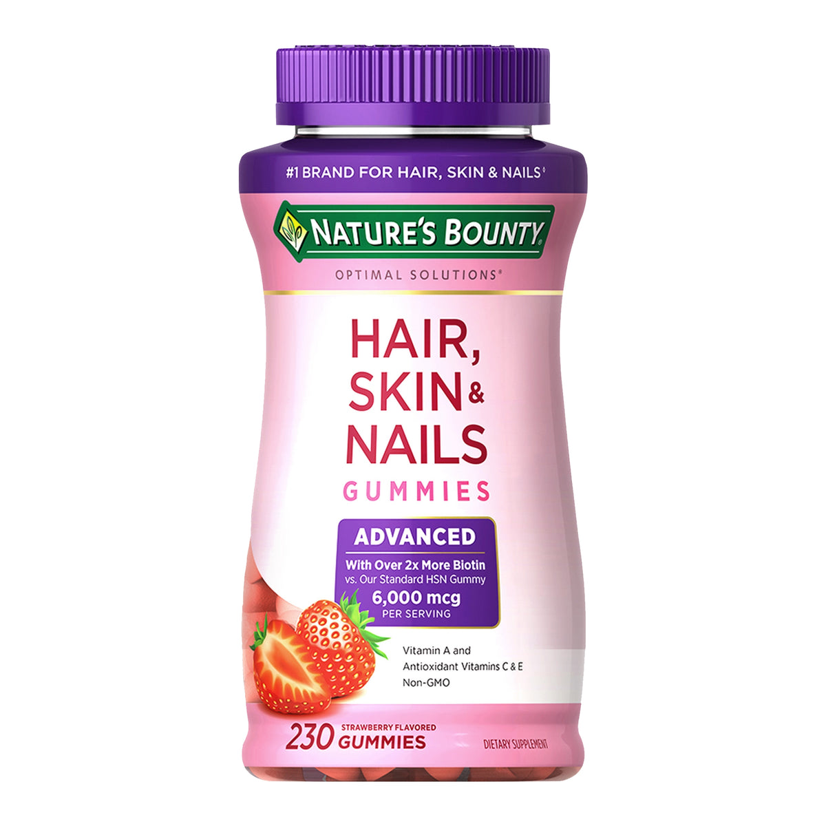 Nature's Bounty Hair, Skin and Nails Advanced Gummies, Strawberry, 6000 mcg, 230 ct - product image 1