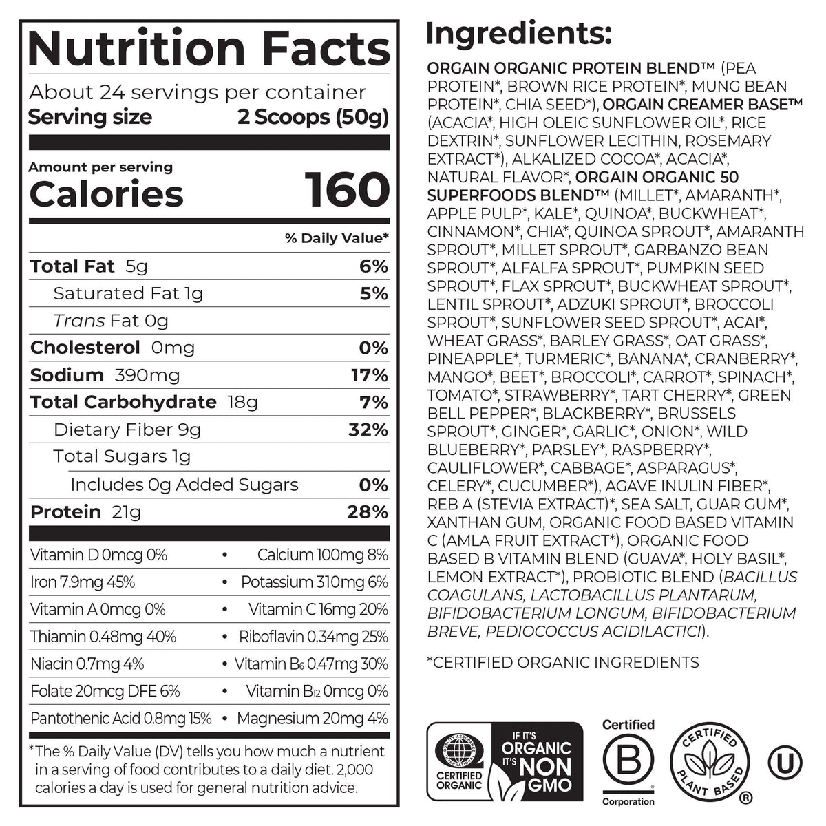 Orgain Organic Protein + 50 Superfoods Plant Based Protein Powder, 21g Protein, Creamy Chocolate Fudge, 2.64 lbs - product image 4