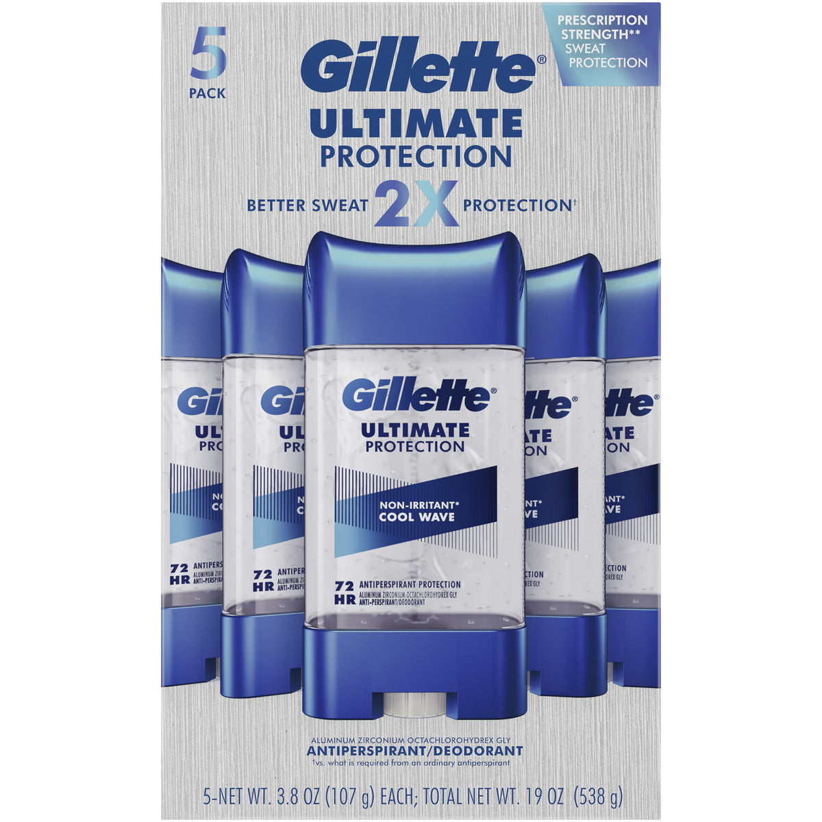 Gillette Ultimate Protection 6-in-1 Antiperspirant Deodorant, Cool Wave, 3.8 oz, 5 ct - image 1