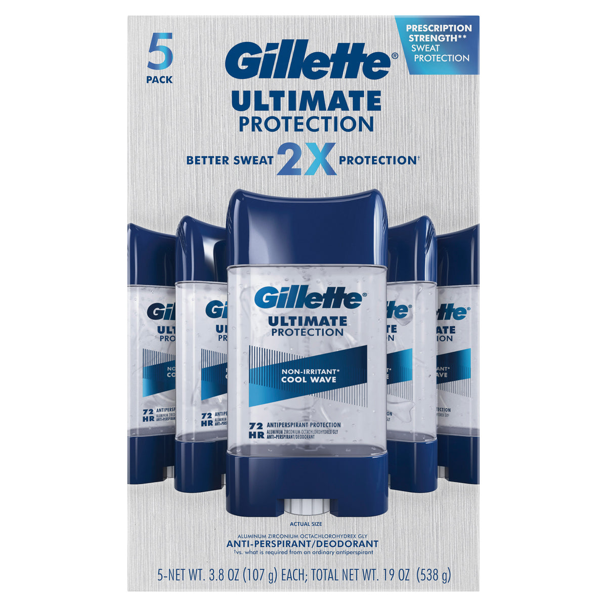 Gillette Ultimate Protection 6-in-1 Antiperspirant Deodorant, Cool Wave, 3.8 oz, 5 ct - product image 3