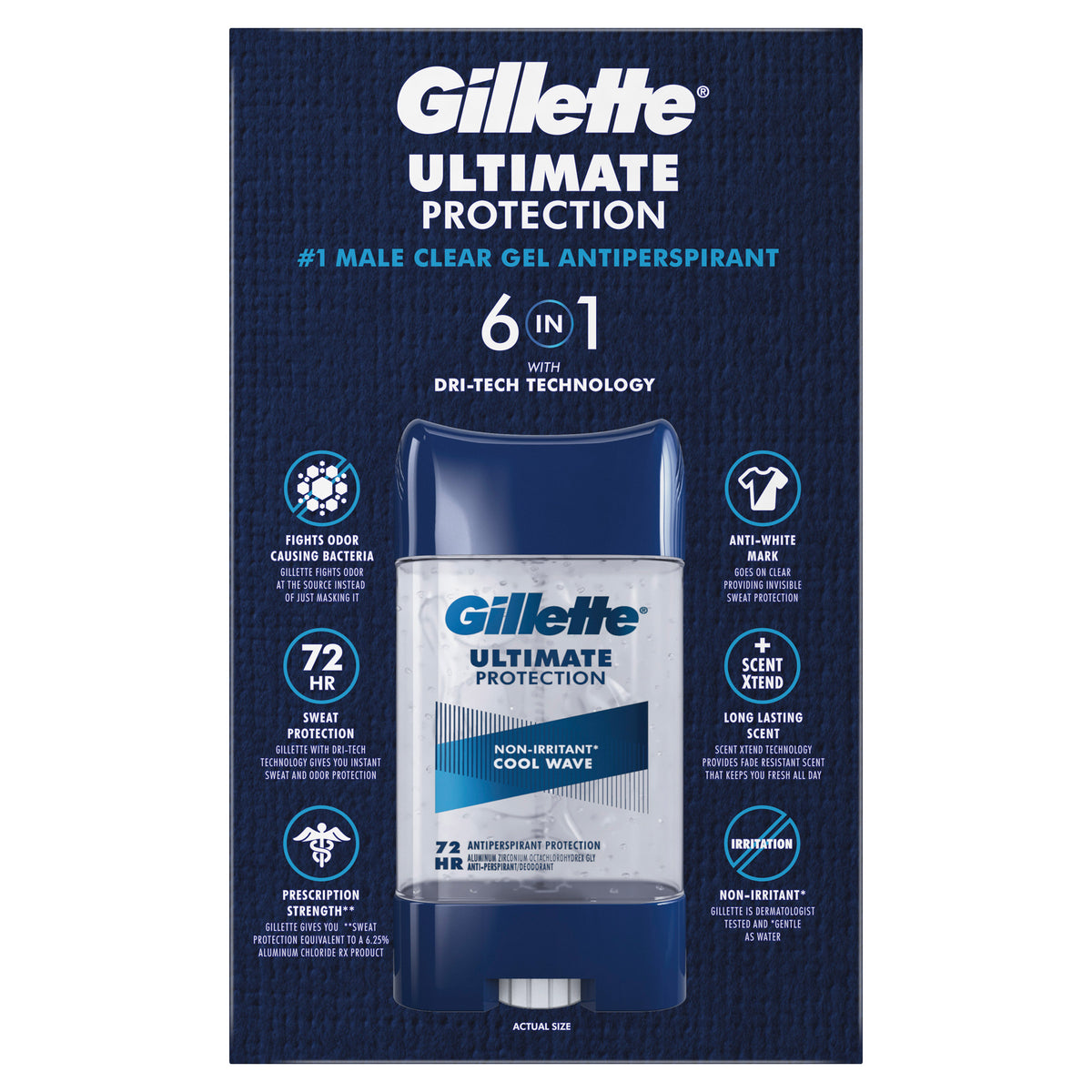 Gillette Ultimate Protection 6-in-1 Antiperspirant Deodorant, Cool Wave, 3.8 oz, 5 ct - product image 5