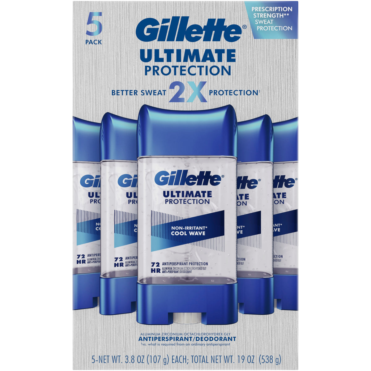 Gillette Ultimate Protection 6-in-1 Antiperspirant Deodorant, Cool Wave, 3.8 oz, 5 ct - product image 1