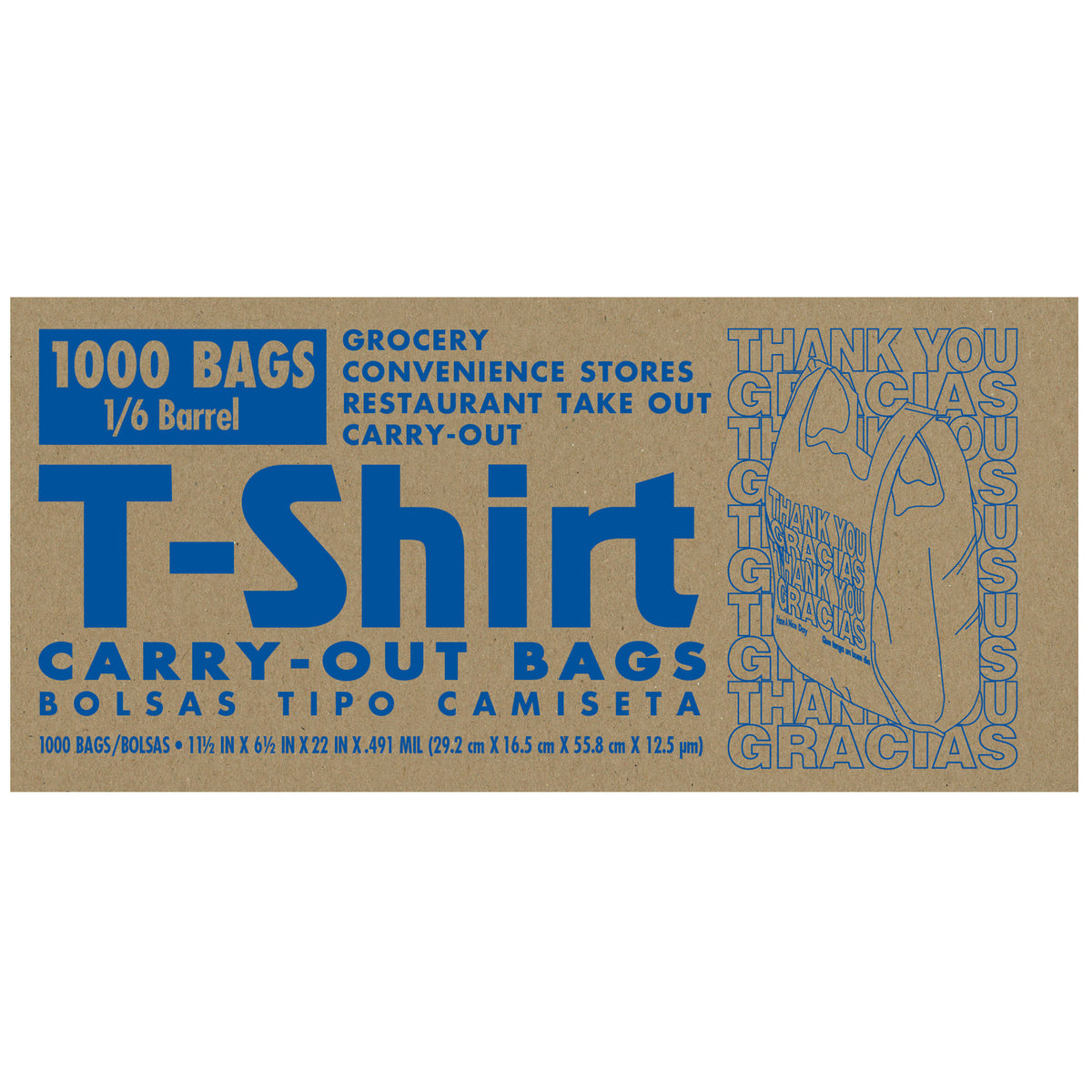 Poly America Thank You/Gracias T-Shirt Carry-Out Bags, 1/6 Barrel, 1000 ct - product image 2