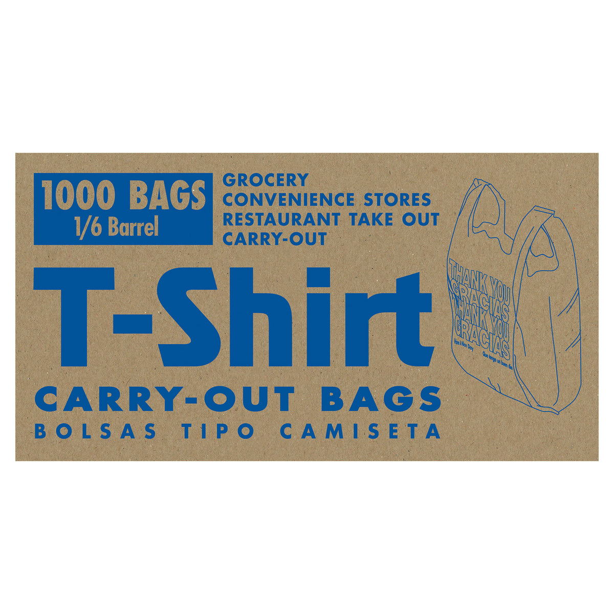 Poly America Thank You/Gracias T-Shirt Carry-Out Bags, 1/6 Barrel, 1000 ct - product image 3