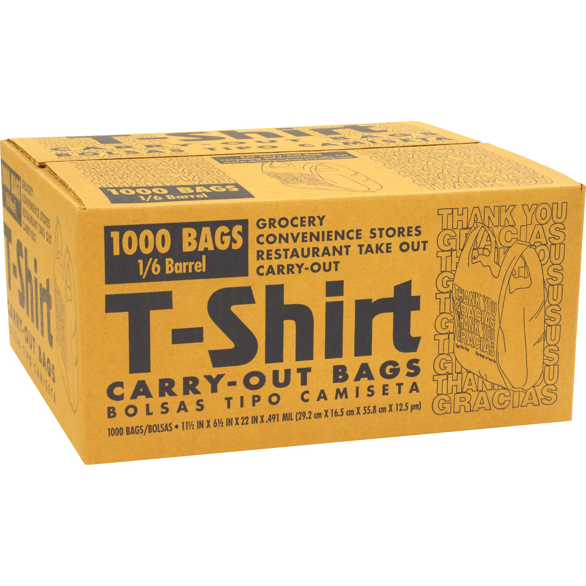 Poly America Thank You/Gracias T-Shirt Carry-Out Bags, 1/6 Barrel, 1000 ct - product image 1