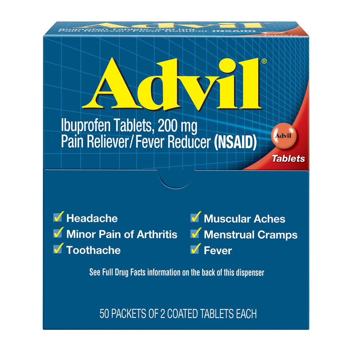 Advil Ibuprofen, Dispenser Pack, 200mg, 2 Tablets, 50 ct - product image 4