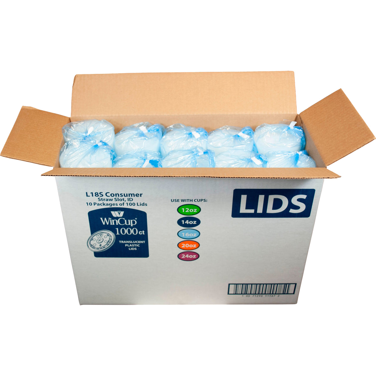 WinCup Plastic Cup Lids, Straw Slot, ID, 12-24 oz, Translucent, 1000 ct - product image 1