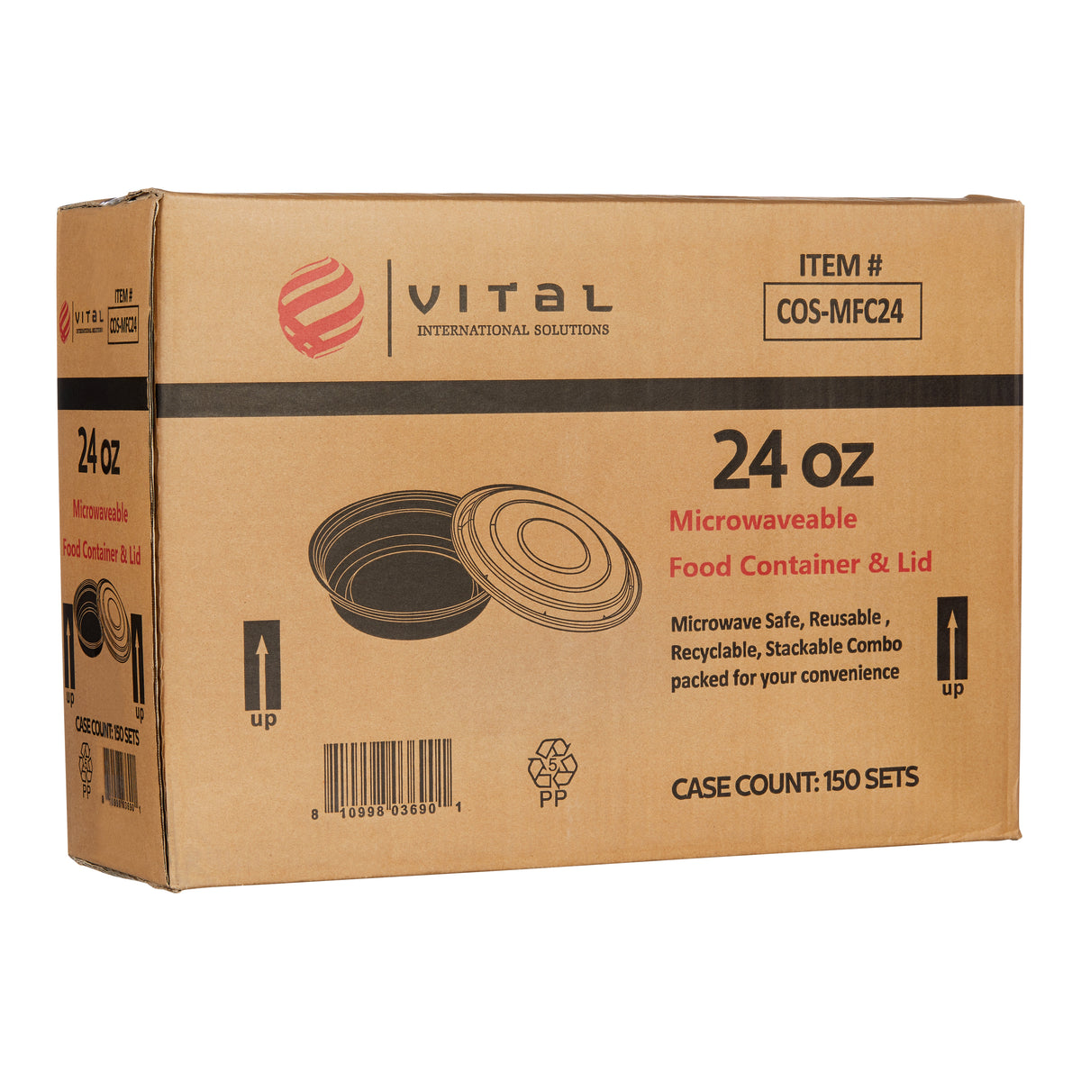 Vital International Solutions Round Container with Lid, 24 oz, Black, 150 ct - product image 2