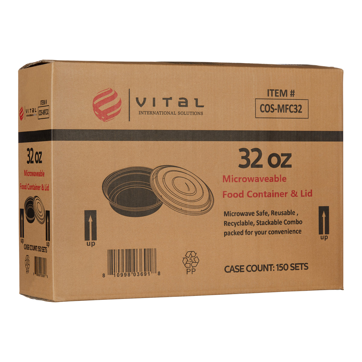 Vital International Solutions Round Container with Lid, 32 oz, Black, 150 ct - product image 2